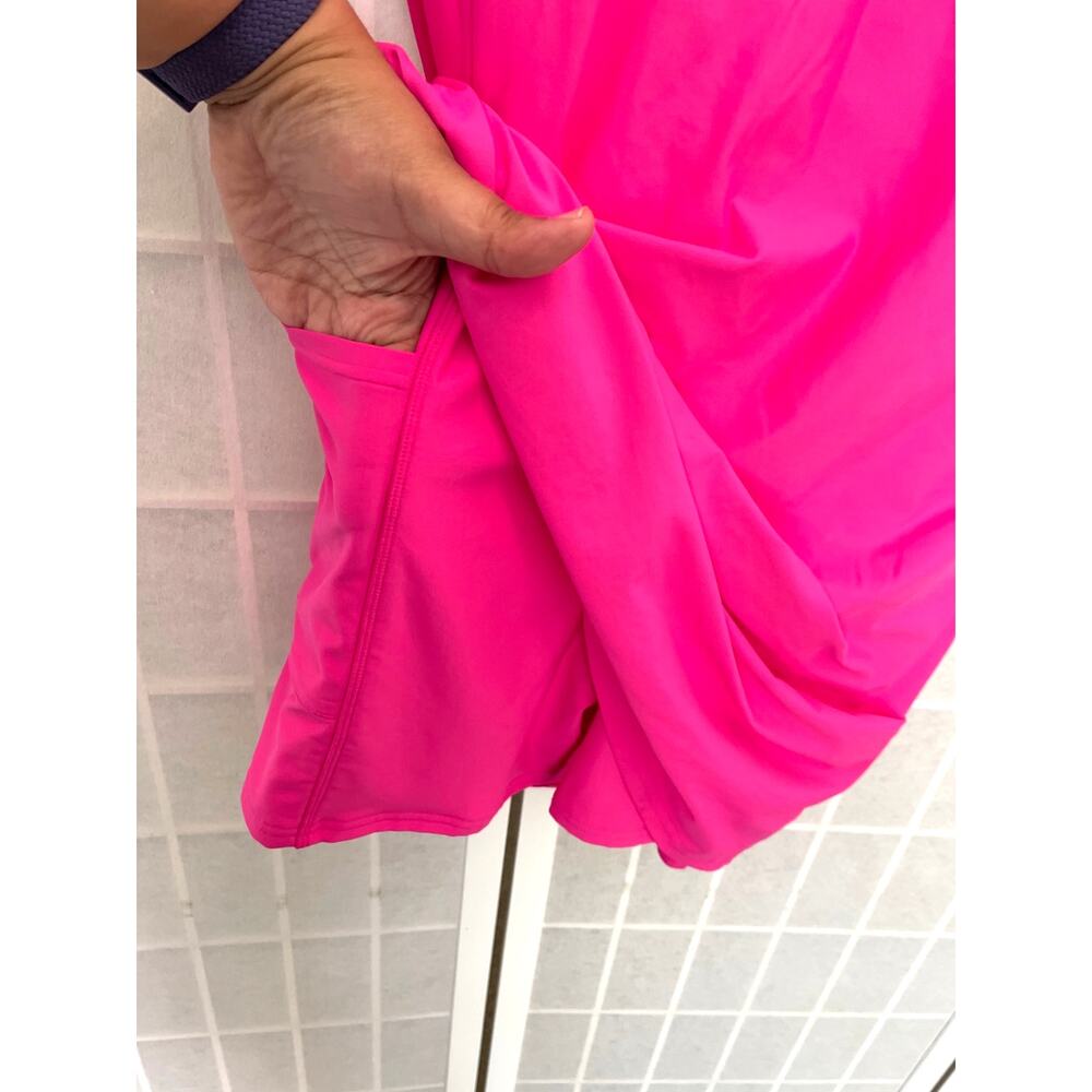 Lands’ End NEW Athletic Swim Dress 8 Hot Pink Built In Shorts Pockets Resort - Picture 7 of 9